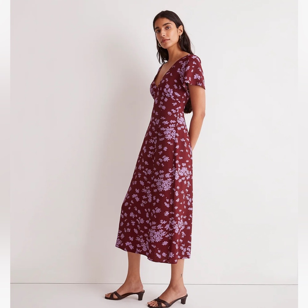 Madewell Burgundy Floral Midi Dress with Lavender Print - Picture 2 of 5
